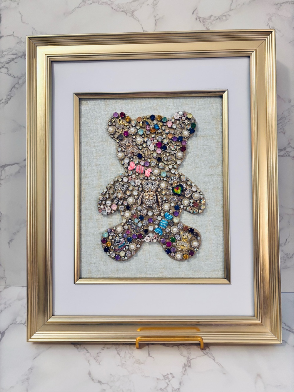 Framed Gemstone Teddy Bear Wall Art - Multicolor